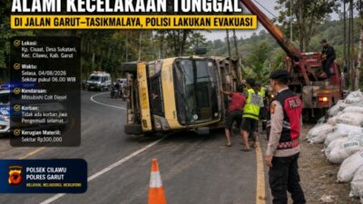 Kecelakaan Tunggal di Cilawu, Truk Colt Diesel Terguling Saat Melintasi Tikungan
