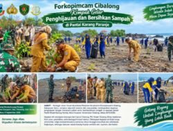 Forkopimcam Cibalong Kompak Gelar Penghijauan dan Bersihkan Sampah di Pantai Karang Paranje